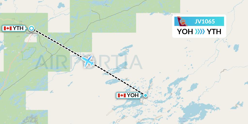 JV1065 Bearskin Airlines Flight Map: Oxford House to Thompson