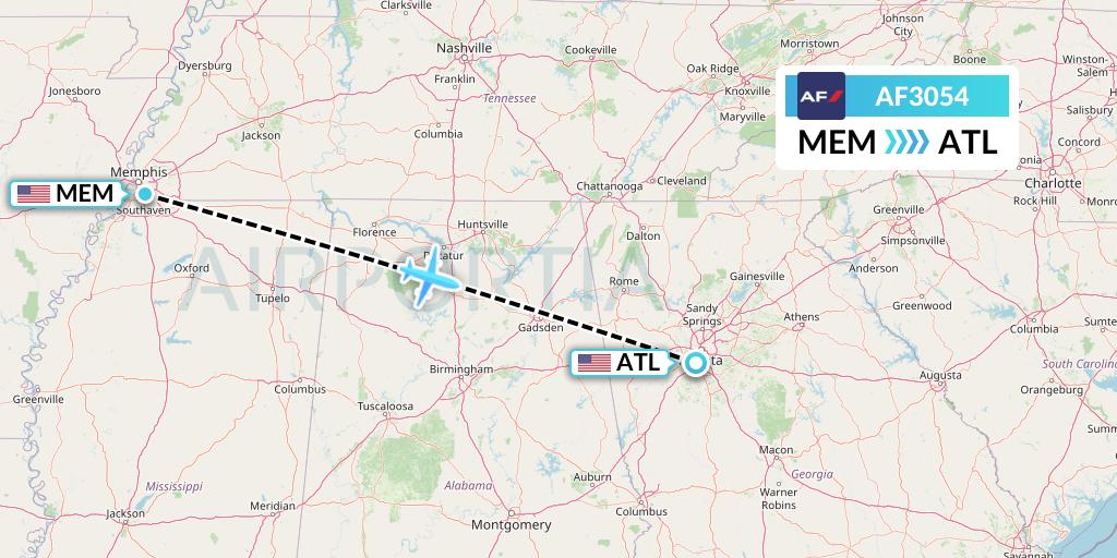 AF3054 Air France Flight Map: Memphis to Atlanta