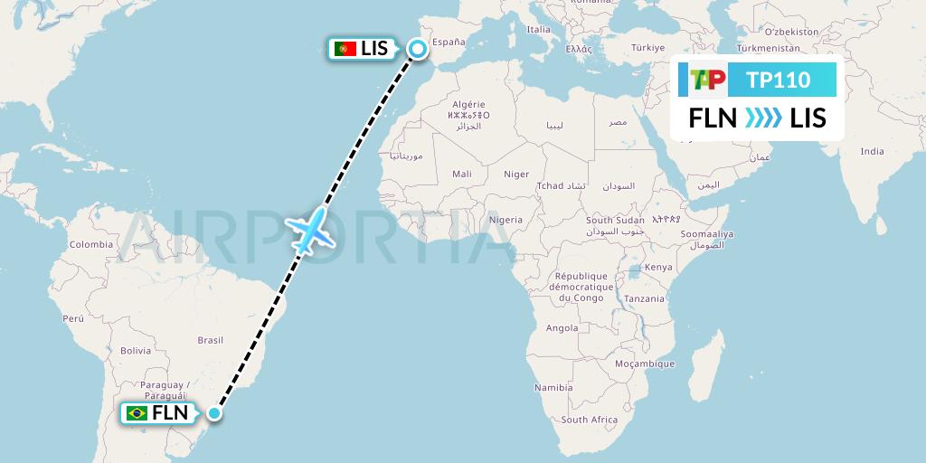 TP110 TAP Portugal Flight Map: Florianopolis to Lisbon