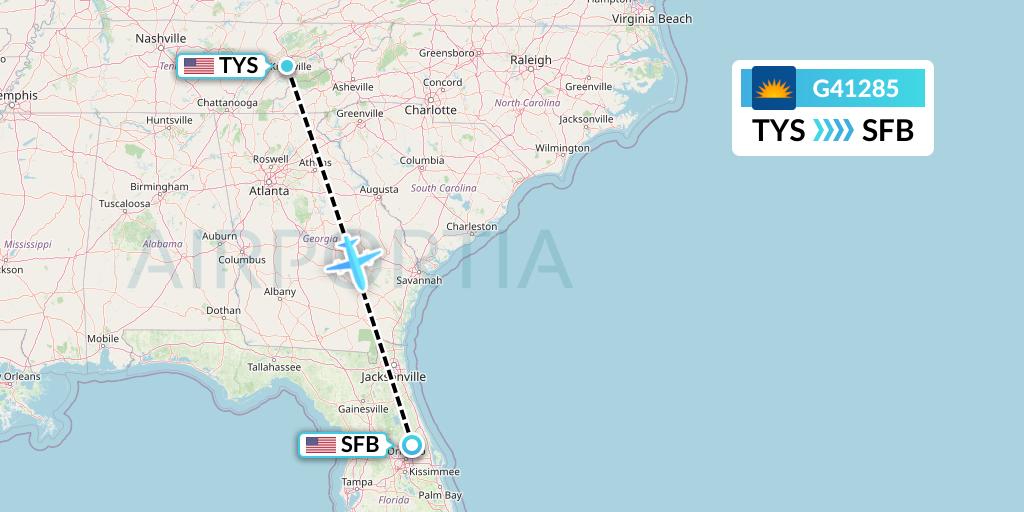 G41285 Allegiant Air Flight Map: Knoxville to Orlando