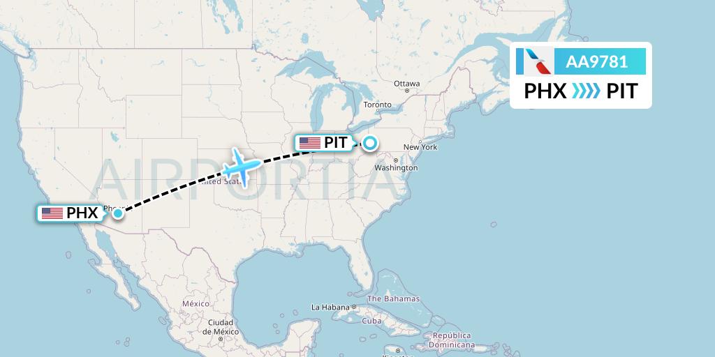 AA9781 American Airlines Flight Map: Phoenix to Pittsburgh