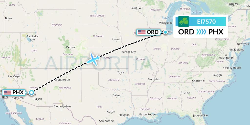 EI7570 Aer Lingus Flight Map: Chicago to Phoenix