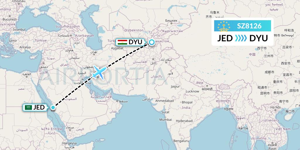 SZ8126 Somon Air Flight Map: Jeddah to Dushanbe