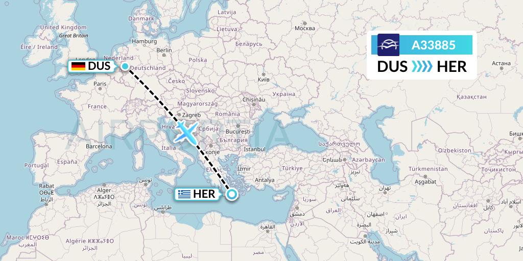A33885 Aegean Airlines Flight Map: Dusseldorf to Heraklion