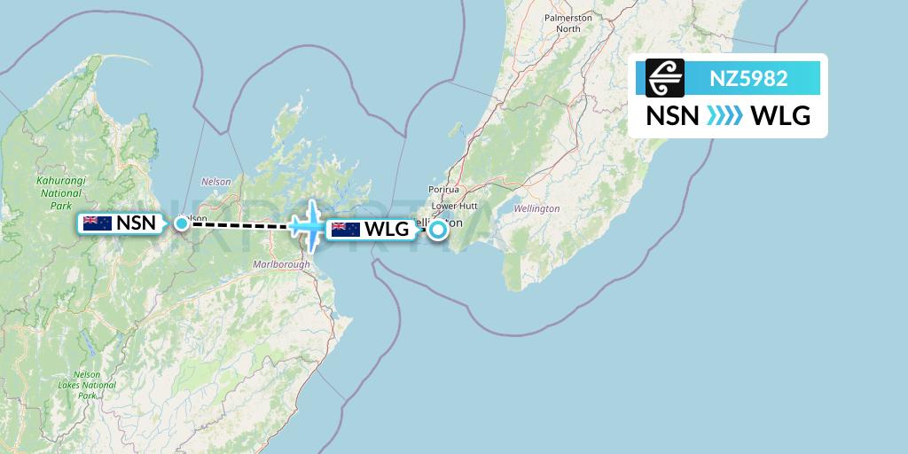 NZ5982 Air New Zealand Flight Map: Nelson to Wellington