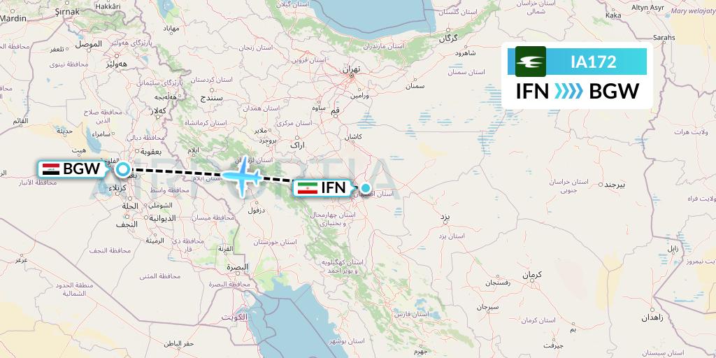IA172 Iraqi Airways Flight Map: Isfahan to Baghdad