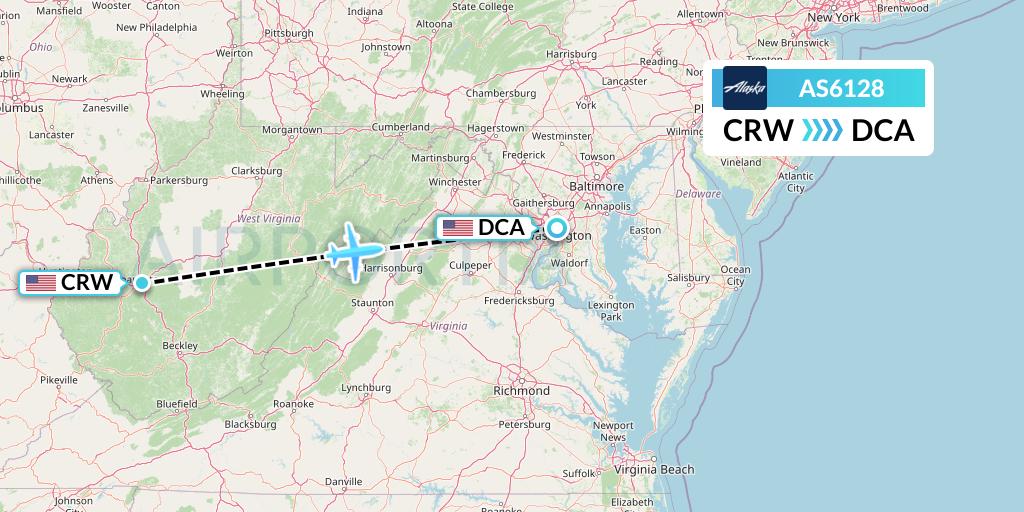AS6128 Alaska Airlines Flight Map: Charleston to Washington