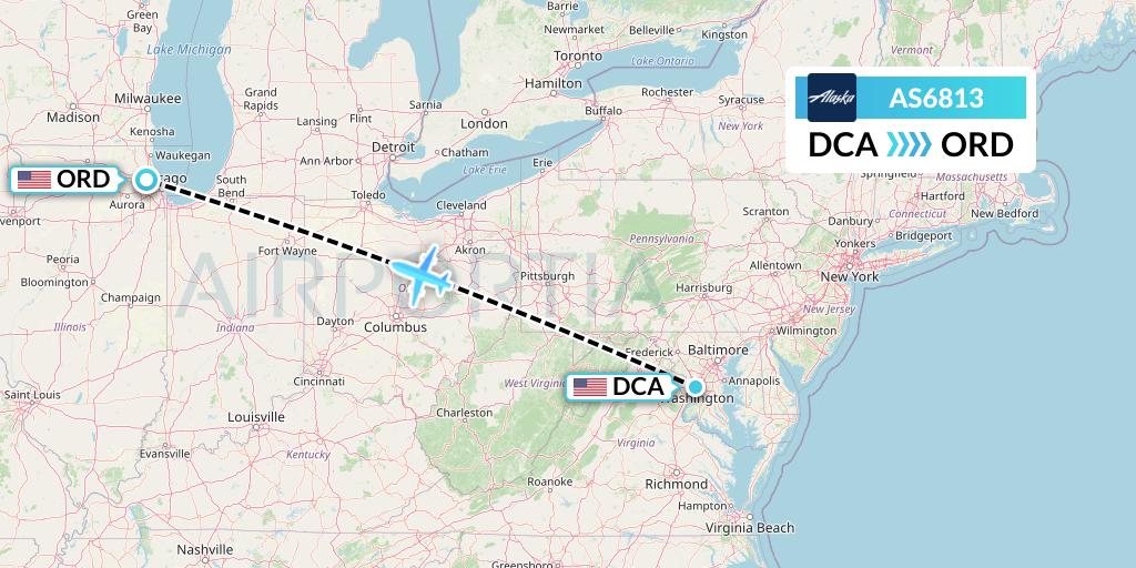 AS6813 Alaska Airlines Flight Map: Washington to Chicago