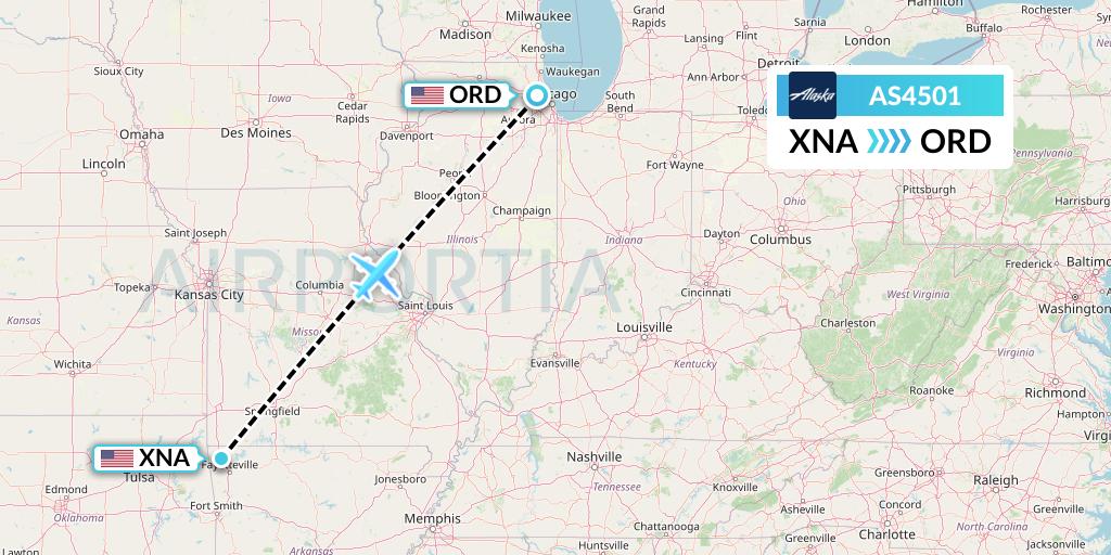AS4501 Alaska Airlines Flight Map: Bentonville to Chicago