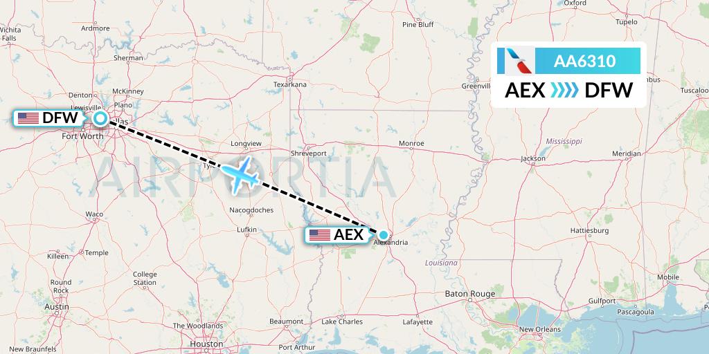 AA6310 American Airlines Flight Map: Alexandria to Dallas