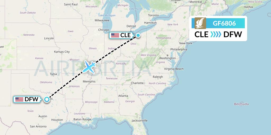 GF6806 Gulf Air Flight Map: Cleveland to Dallas