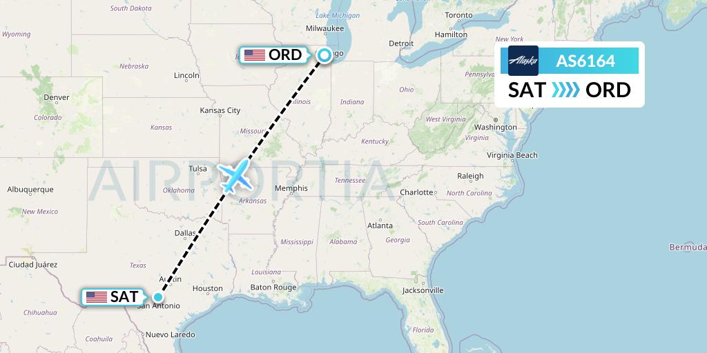 AS6164 Alaska Airlines Flight Map: San Antonio to Chicago
