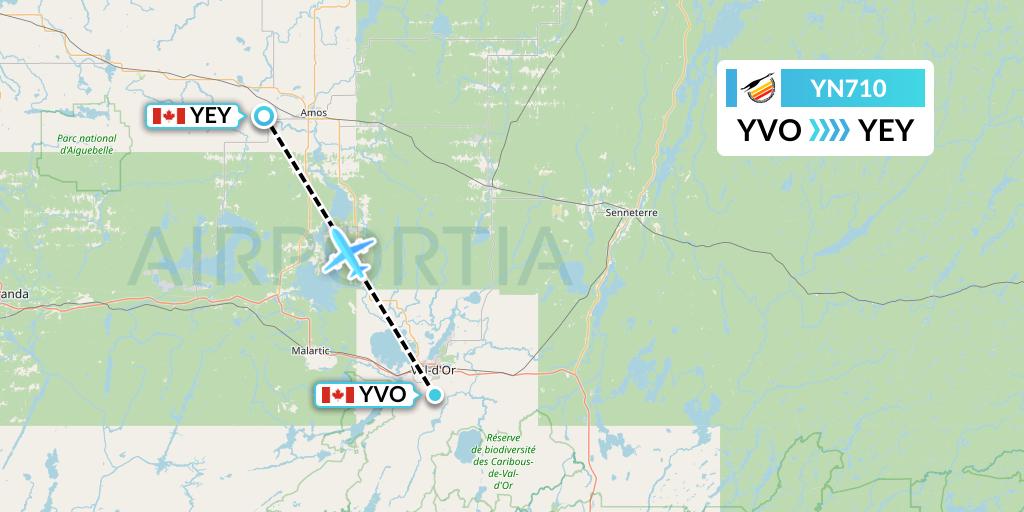 YN710 Air Creebec Flight Map: Val-d'Or to Amos