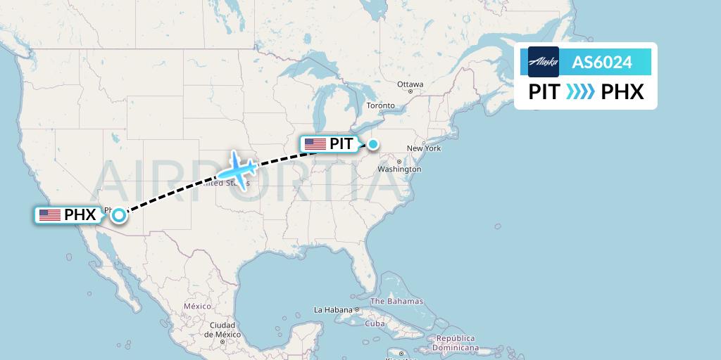 AS6024 Alaska Airlines Flight Map: Pittsburgh to Phoenix