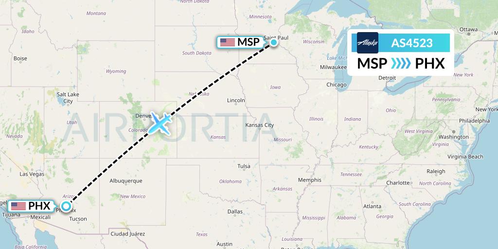 AS4523 Alaska Airlines Flight Map: Minneapolis to Phoenix