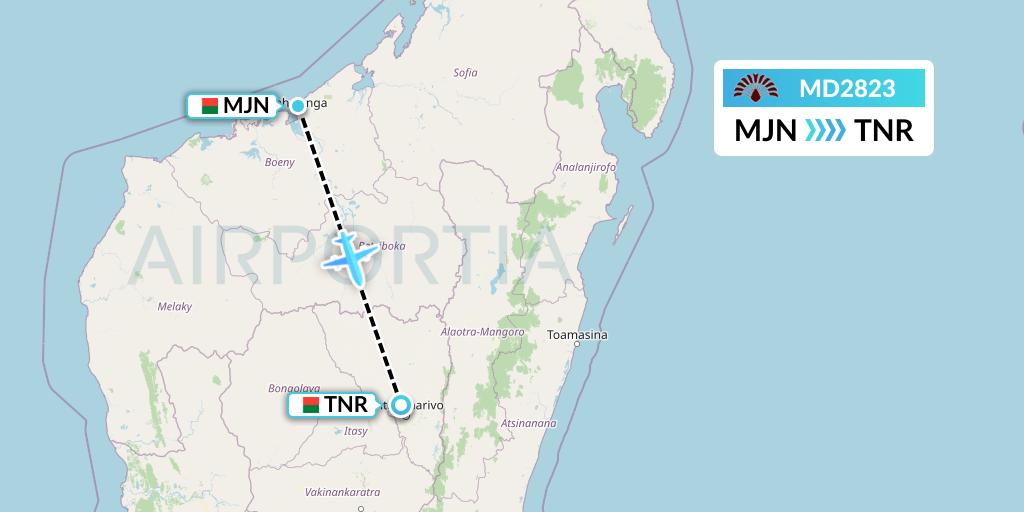 MD2823 Air Madagascar Flight Map: Madagascar to Antananarivo