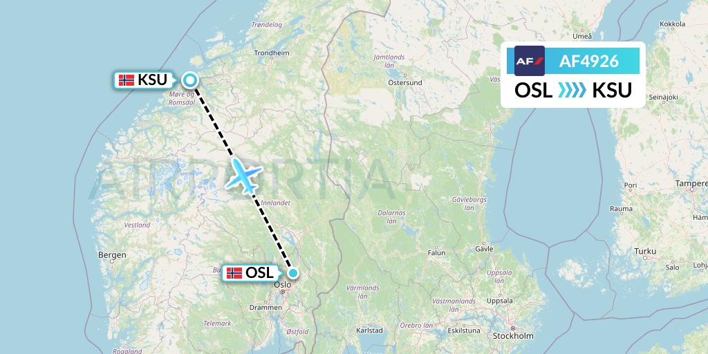 AF4926 Air France Flight Map: Oslo to Kristiansund