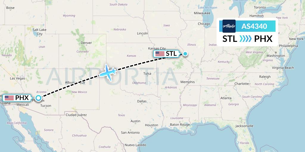 AS4340 Alaska Airlines Flight Map: St. Louis to Phoenix
