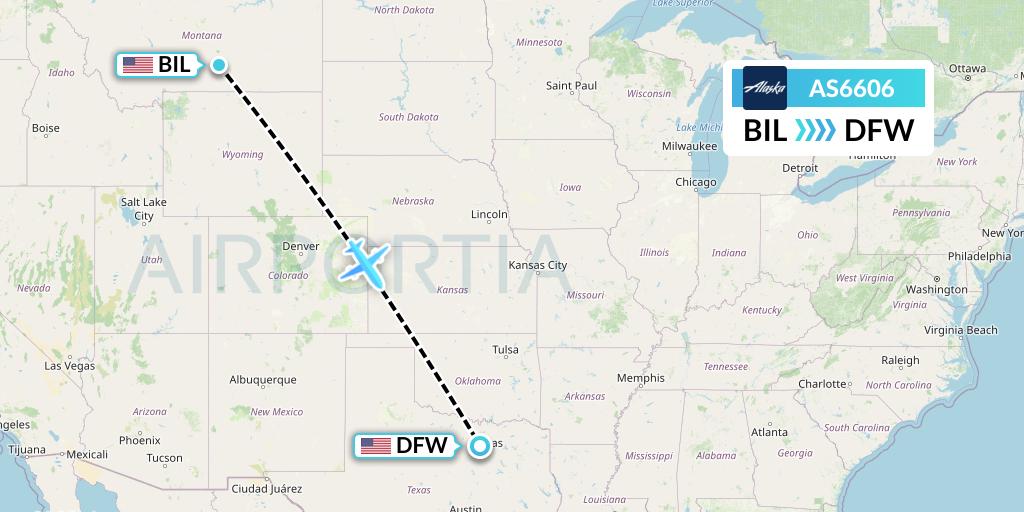 AS6606 Alaska Airlines Flight Map: Billings to Dallas