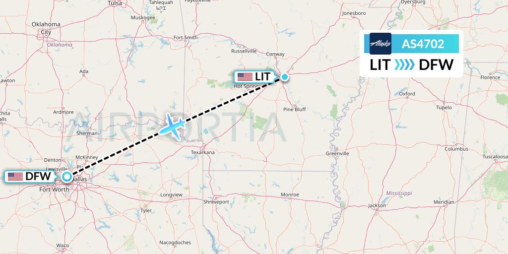 AS4702 Alaska Airlines Flight Map: Little Rock to Dallas