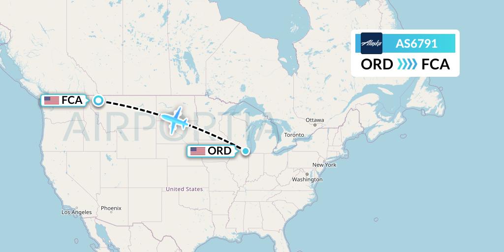 AS6791 Alaska Airlines Flight Map: Chicago to Kalispell