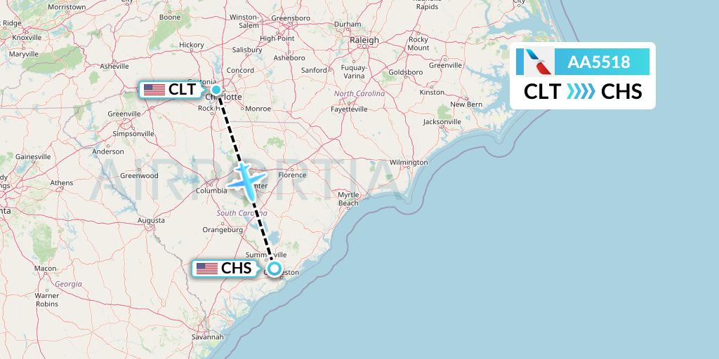 AA5518 American Airlines Flight Map: Charlotte to Charleston
