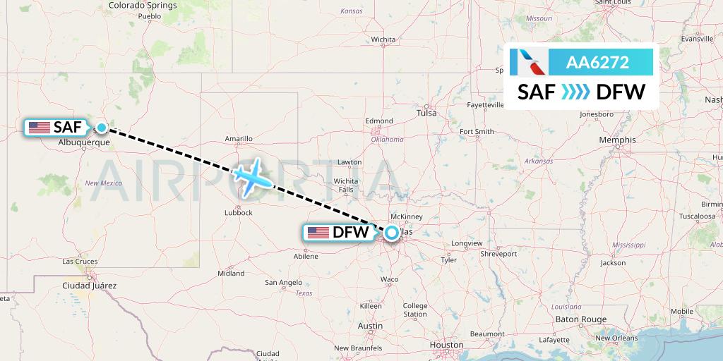 AA6272 American Airlines Flight Map: Santa Fe to Dallas