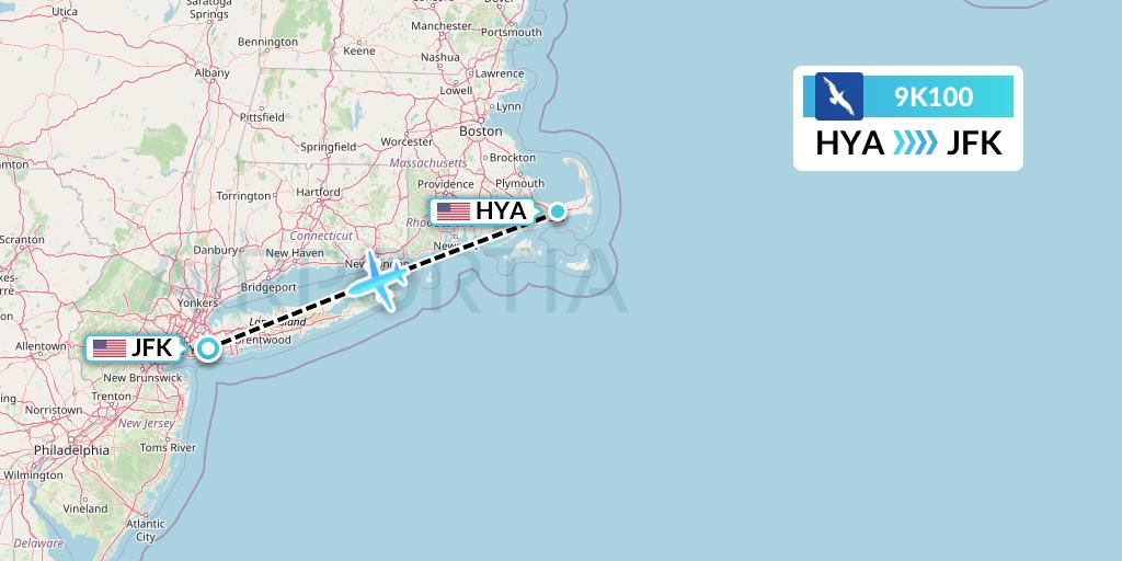 9K100 Cape Air Flight Map: Hyannis to New York