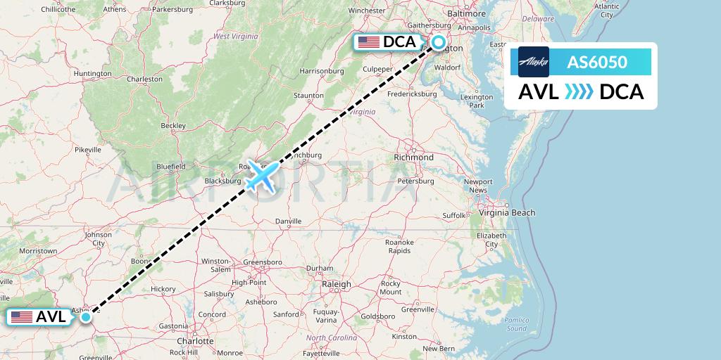 AS6050 Alaska Airlines Flight Map: Asheville to Washington