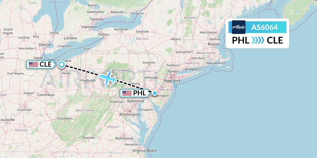 AS6064 Alaska Airlines Flight Map: Philadelphia to Cleveland