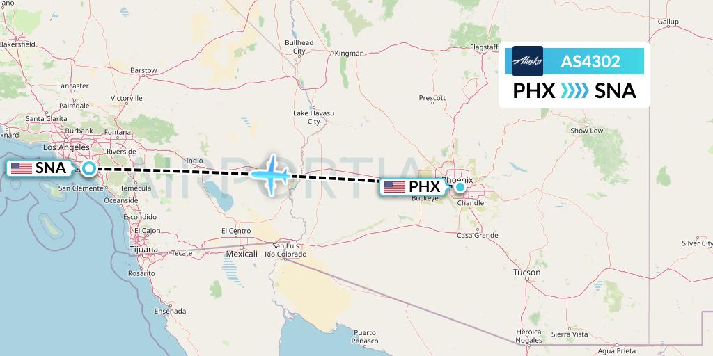 AS4302 Alaska Airlines Flight Map: Phoenix to Orange County
