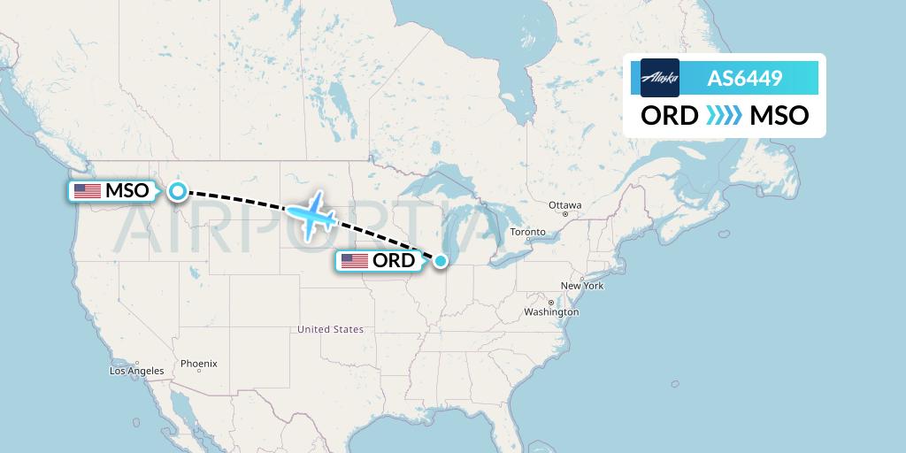 AS6449 Alaska Airlines Flight Map: Chicago to Missoula