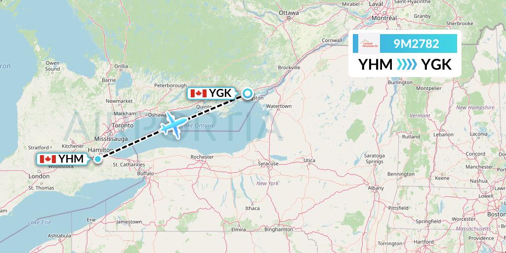 9M2782 Central Mountain Air Flight Map: Hamilton to Kingston