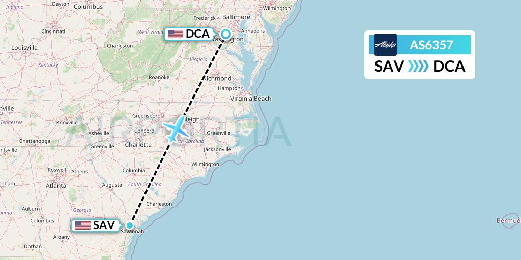 AS6357 Alaska Airlines Flight Map: Savannah to Washington