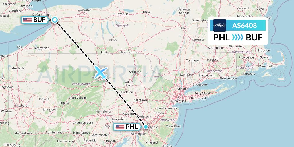 AS6408 Alaska Airlines Flight Map: Philadelphia to Buffalo