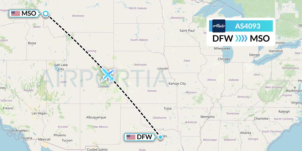AS4093 Alaska Airlines Flight Map: Dallas to Missoula