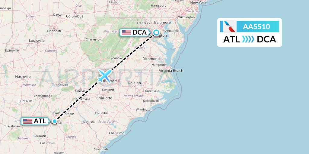 AA5510 American Airlines Flight Map: Atlanta to Washington