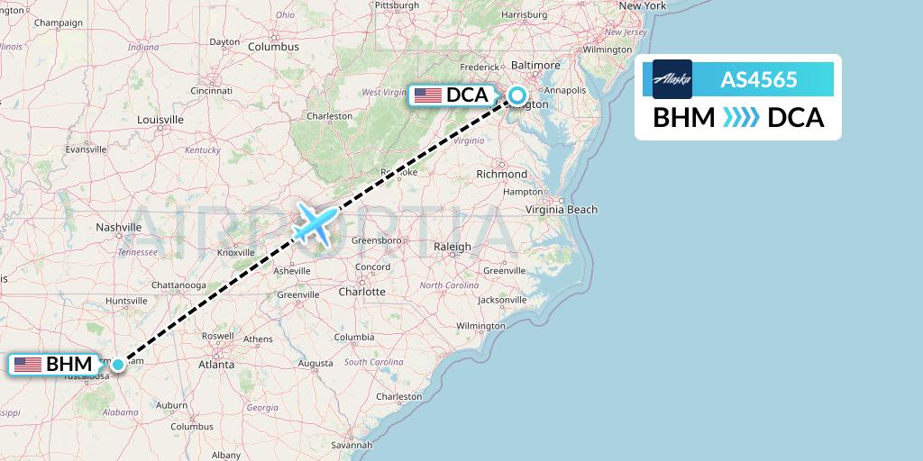 AS4565 Alaska Airlines Flight Map: Birmingham to Washington