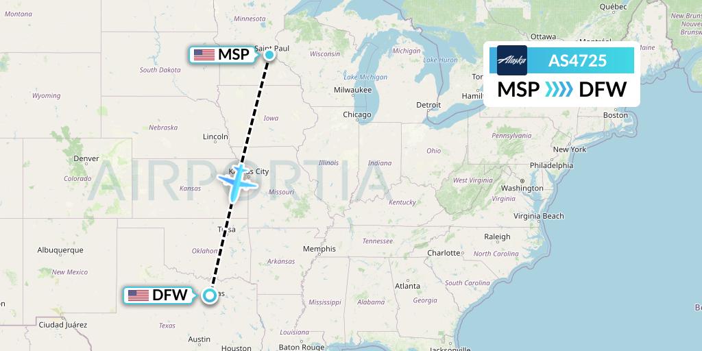 AS4725 Alaska Airlines Flight Map: Minneapolis to Dallas