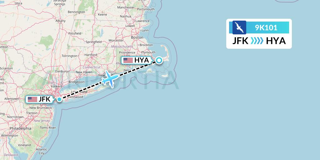9K101 Cape Air Flight Map: New York to Hyannis