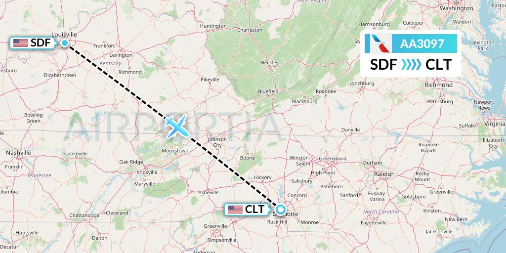 AA3097 American Airlines Flight Map: Louisville to Charlotte