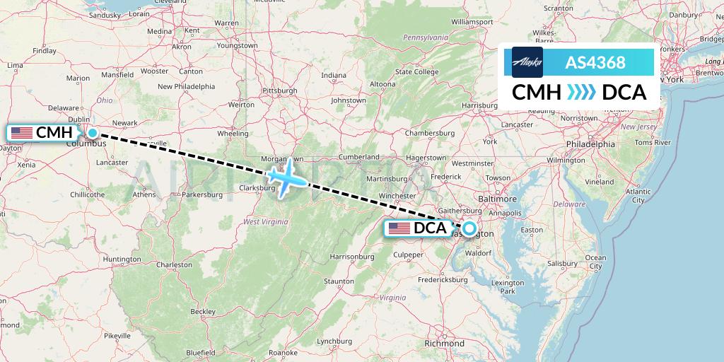 AS4368 Alaska Airlines Flight Map: Columbus to Washington
