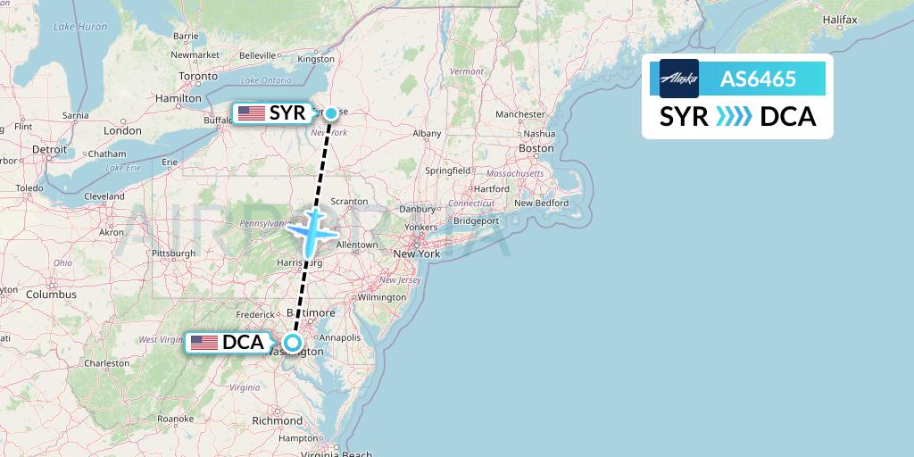 AS6465 Alaska Airlines Flight Map: Syracuse to Washington