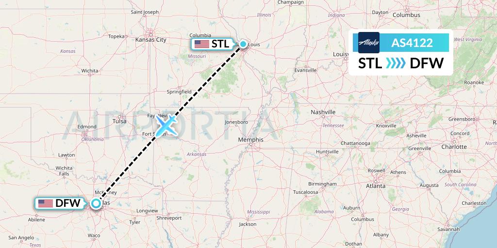 AS4122 Alaska Airlines Flight Map: St. Louis to Dallas