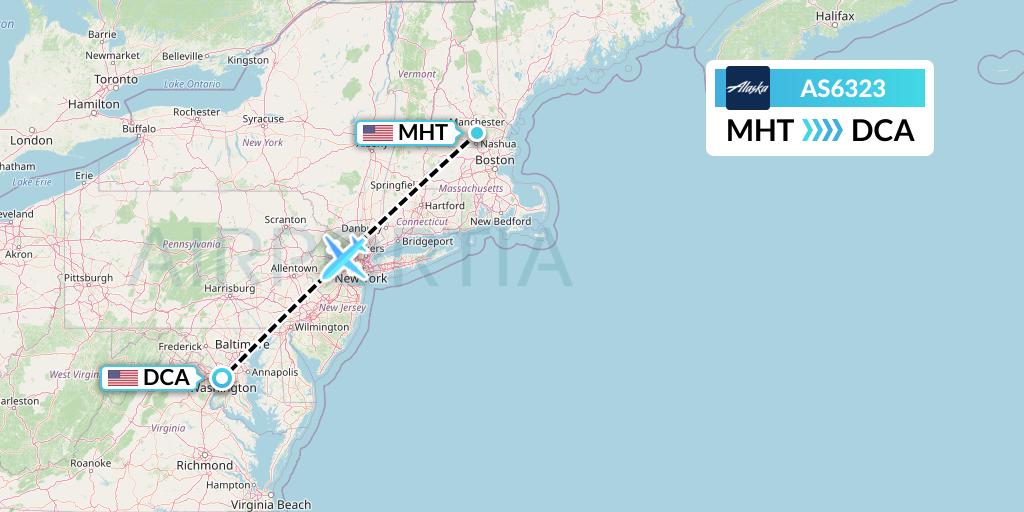 AS6323 Alaska Airlines Flight Map: Manchester to Washington