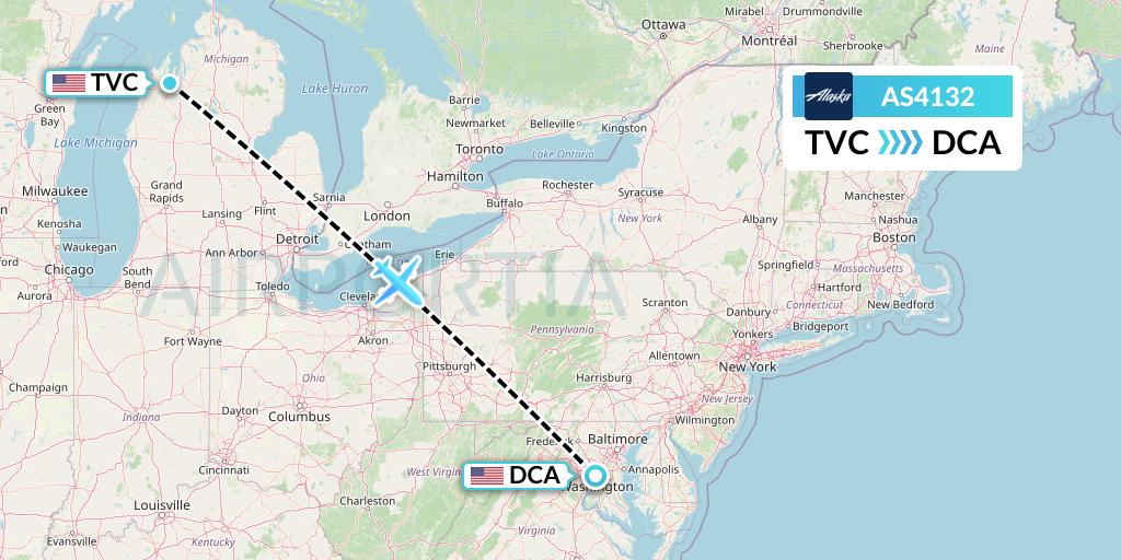 AS4132 Alaska Airlines Flight Map: Traverse City to Washington
