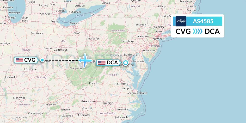 AS4585 Alaska Airlines Flight Map: Cincinnati to Washington