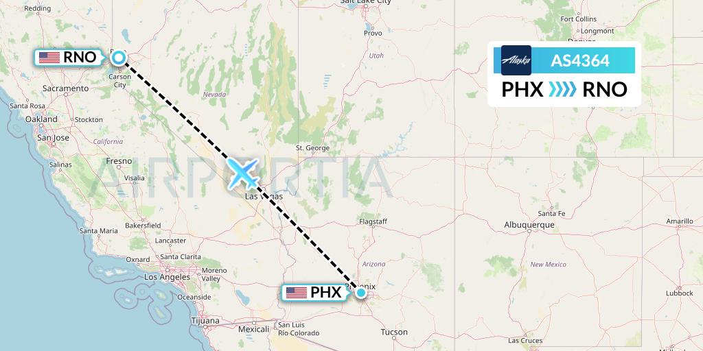 AS4364 Alaska Airlines Flight Map: Phoenix to Reno