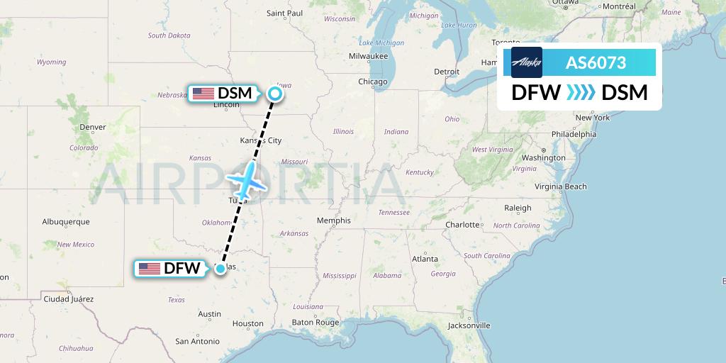AS6073 Alaska Airlines Flight Map: Dallas to Des Moines