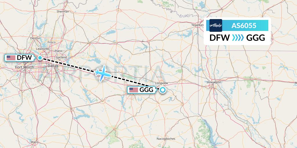 AS6055 Alaska Airlines Flight Map: Dallas to Longview